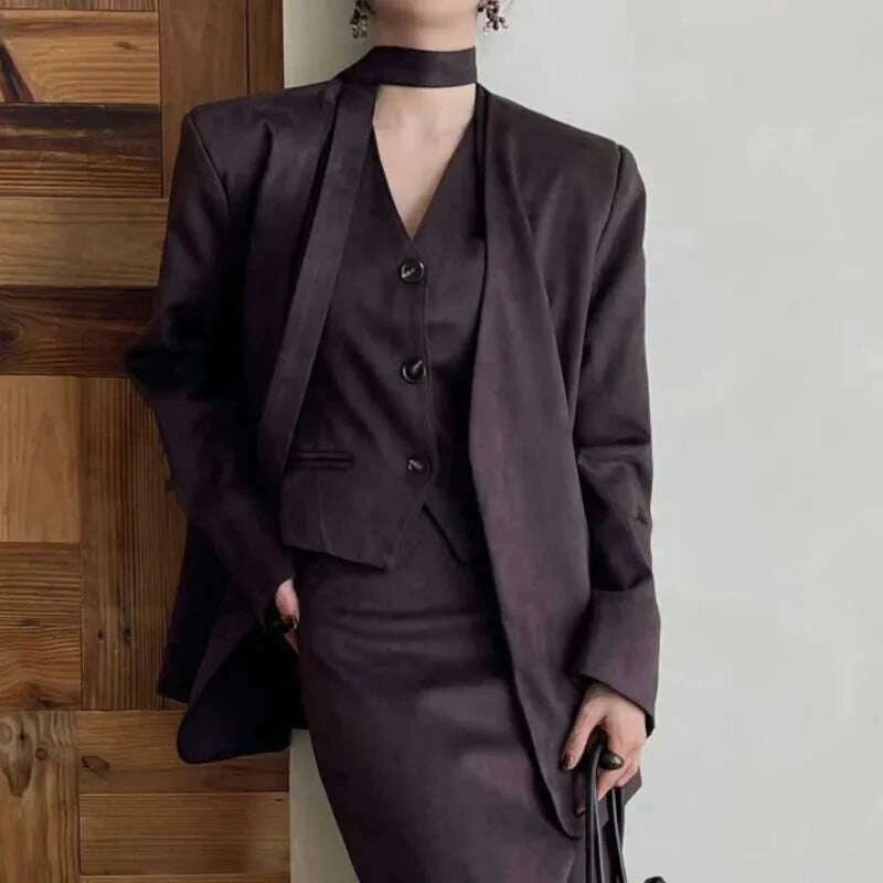 kwtx-2025-womens-3-pcs-suit-set-spring-fall-v-neck-blazer-single-breasted-vest-ribbon-tie-skirt-solid-color-elegant-retrokimlud-womens-fashion-34628587