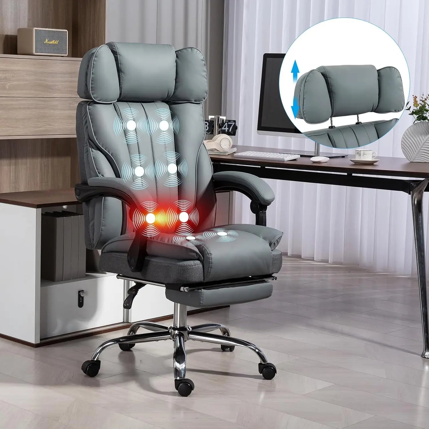 KIMLUD, Massage Office Chair with Heat and 8 Vibration Points Big and Tall Executive Office Chair with Adjustable Headrest, Extra Wide S, KIMLUD Womens Clothes