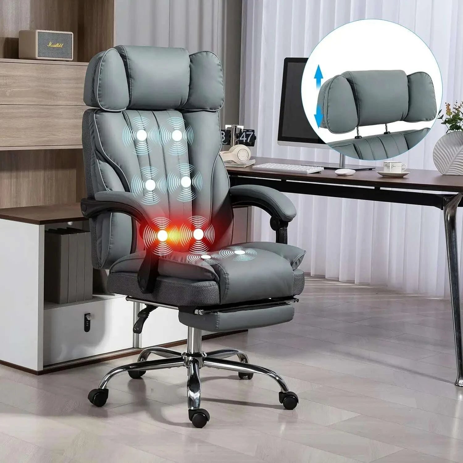 KIMLUD, Massage Office Chair with Heat and 8 Vibration Points Big and Tall Executive Office Chair with Adjustable Headrest, Extra Wide S, KIMLUD Womens Clothes