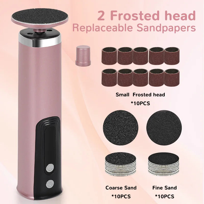 2-in-1 Electric Pedicure Foot Callus Remover Foot Care Electronic Foot Grinder & Replacement Sandpaper Dead Skin Pedicure Tool