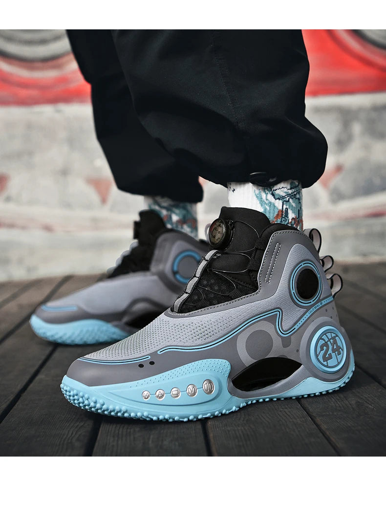 Rotary button shock-absorbing anti-slip wear-resistant sports shoes youth sports students high top basketball shoes male