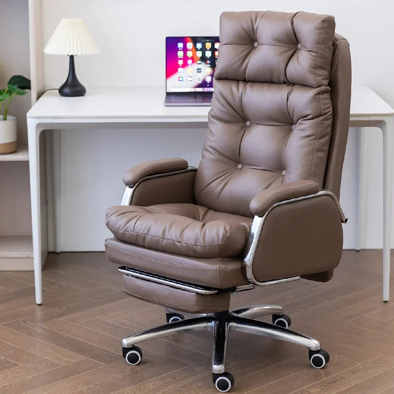 Leather Executive Chair — Tufted High-Back Recliner — Dark Brown | KIMLUD