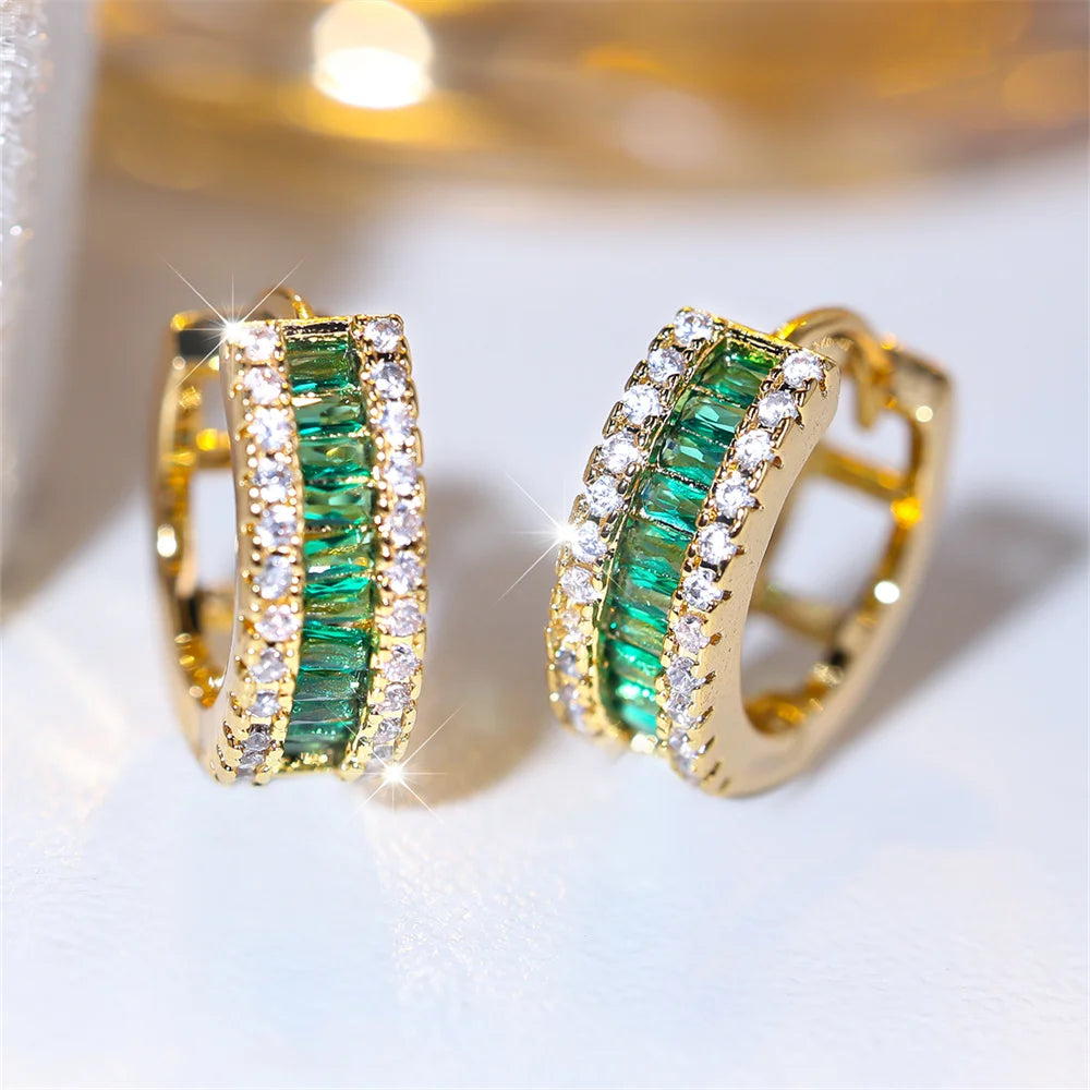 Crystal Multicolor Zircon Square Stone Hoop Earrings — Gold | KIMLUD