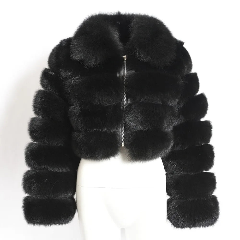DEAT Fashion Women's Faux Fur Coat Lapel Zipper Long Sleeves Loose Thick Imitation Fur Short Jacket Winter New 7AB6103