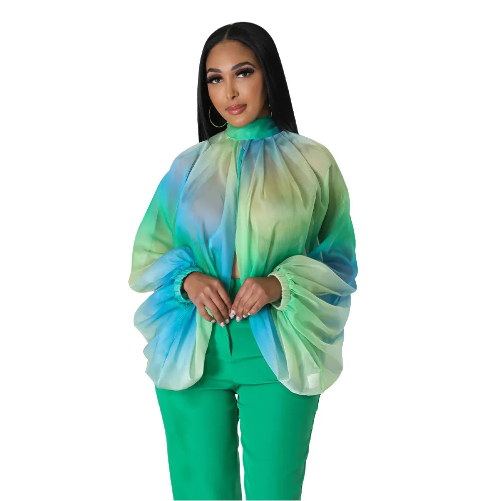 Women See Through Sheer Chiffon Blouse Sexy Front Back Open High Neck Self Tie Shawl Casual Shirts Y2K Night Club Party Tops