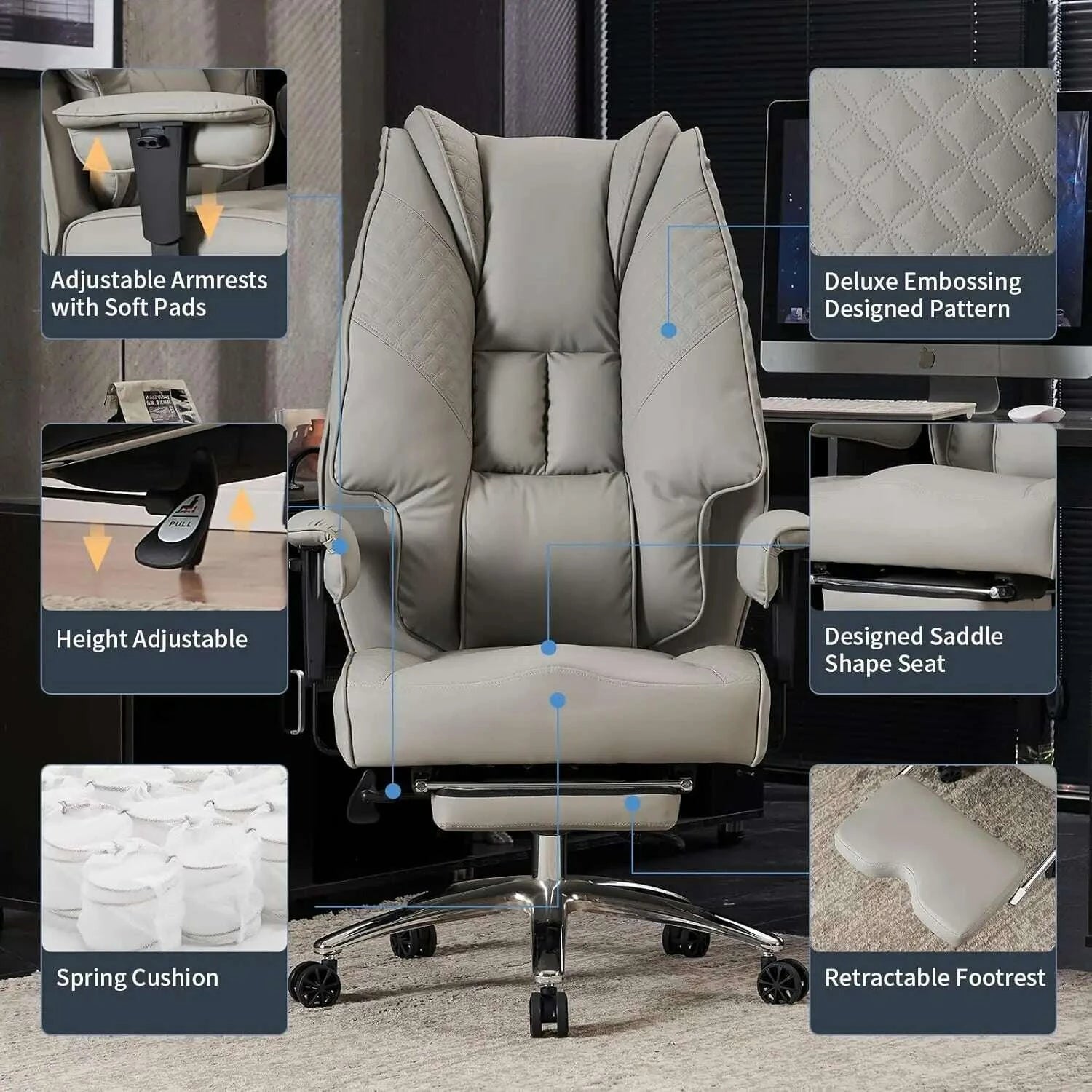 KIMLUD, Big and Tall Office Chair 400lbs Wide Seat, Leather High Back Executive Office Chair with Foot Rest, KIMLUD Womens Clothes