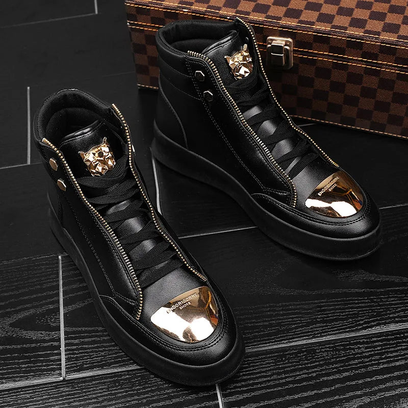 Spring and Autumn New Men Casual Shoes Non-slip Breathable Shoes Gold Sneaker High Top Leather Shoe Outdoor Big Size 45 46 47 48