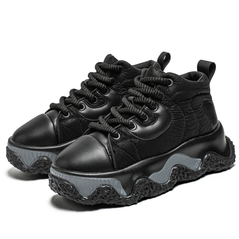 Chunky Sneaker Men Designer Winter Plush Warm Punk Board Shoes Fashion Casual Leather Height Increased Flat Platform Sport Shoes
