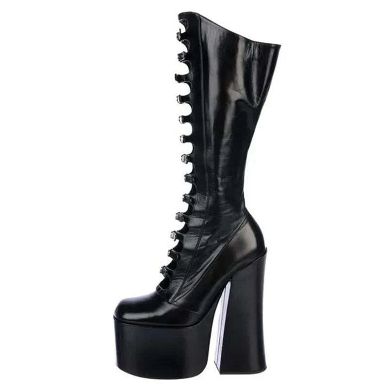 KIMLUD, Lolita Girls Women's High BootsCosplay Halloween Rivet Hollow-out Thick Bottom Long Boots Women Heel Height 6CM Platform Shoes, KIMLUD Womens Clothes