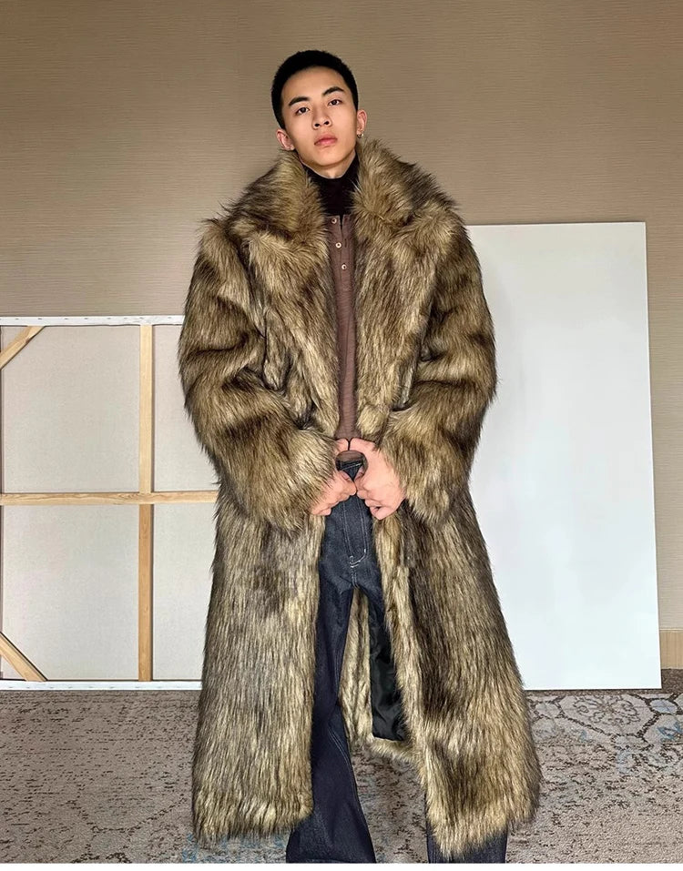 Fur Coat – Lapel Long Overcoat – Wolf Fur, Fox Fur | KIMLUD