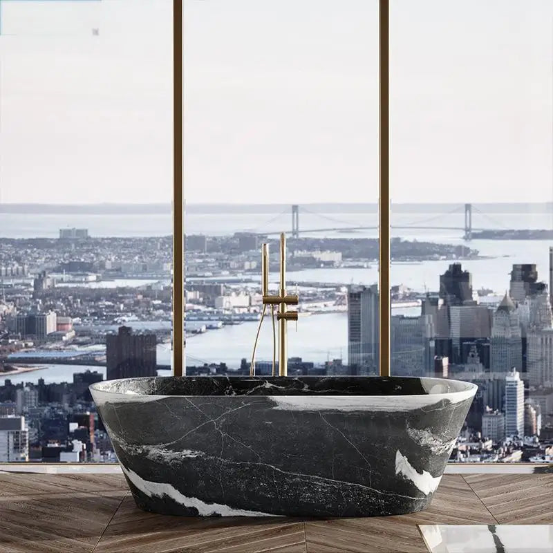 Customizable Freestanding Marble Bathtub Natural Stone Tub, Luxury Soaking Tub for Villa/Hotel, 180cm Carrara Royal Cream Bath