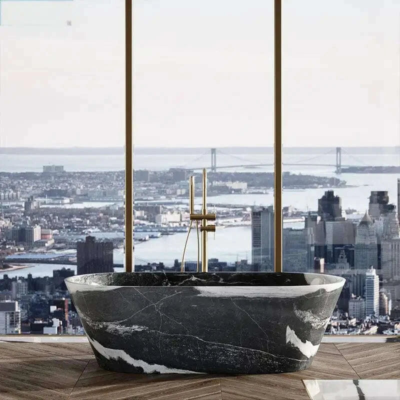 KIMLUD, Customizable Freestanding Marble Bathtub Natural Stone Tub, Luxury Soaking Tub for Villa/Hotel, 180cm Carrara Royal Cream Bath, KIMLUD Womens Clothes