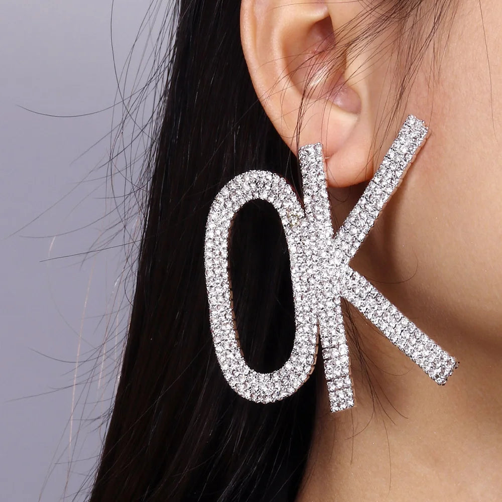 Statement Letter Jewelry Rhinestone — Gold | KIMLUD