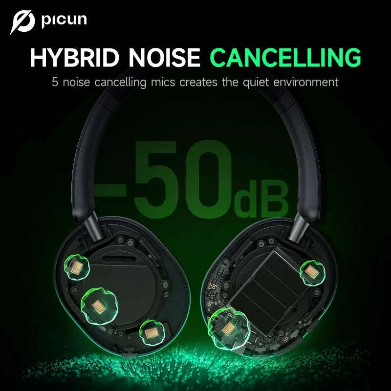 KIMLUD, Picun F6 Active Noise Cancelling Bluetooth Headset Hi-Res ANC Head Tracking 3D Audio Wireless Headphones APP Control Low Latency, KIMLUD Womens Clothes
