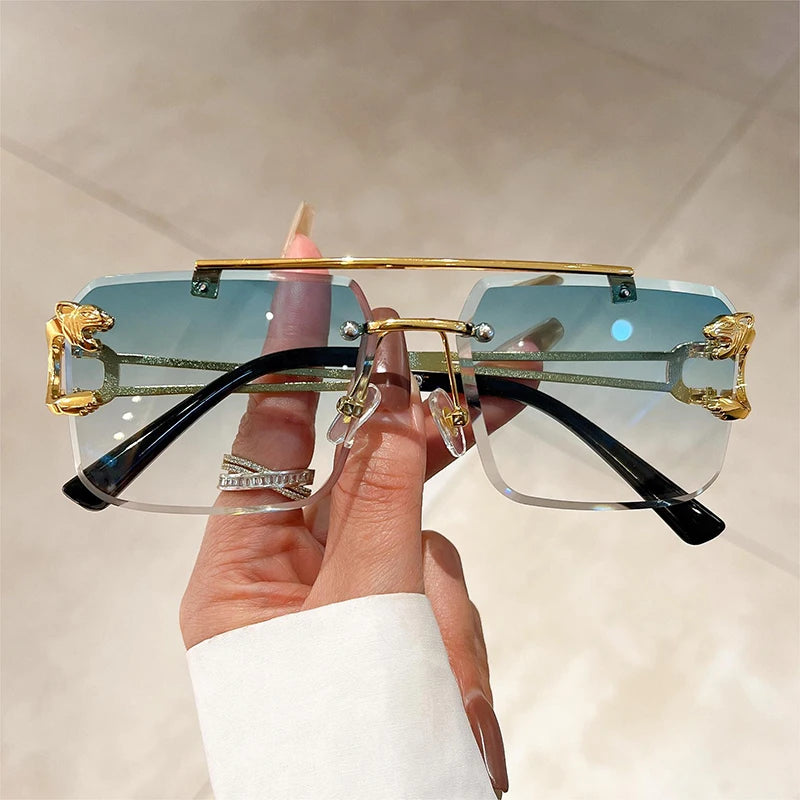 Rimless Sunglasses Oversized Square — Blue Gradient | KIMLUD