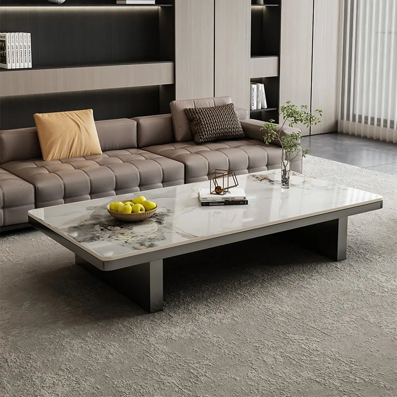 Marble Coffee Table Rectangular Minimalist Design — White | KIMLUD
