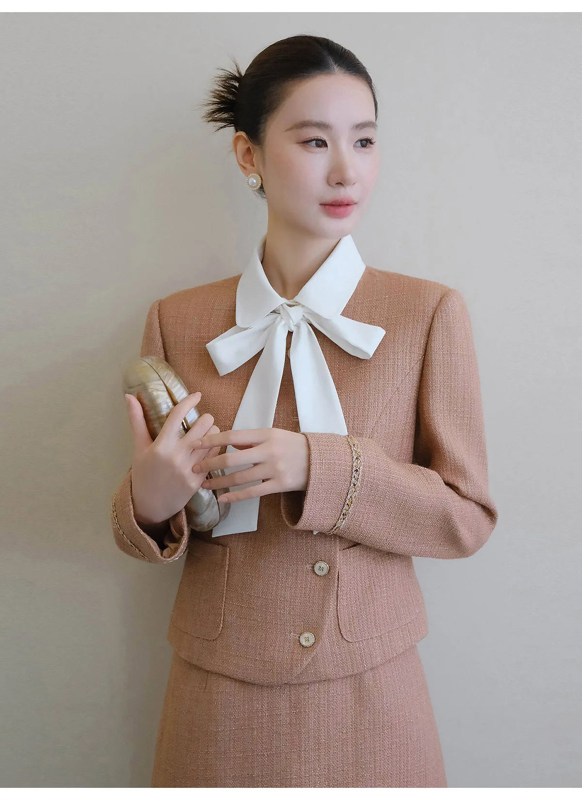 XXNING Luxury Faion Set Women's Autumn Winter ort Coat Skirt Two-Piece Suit Ele Lady Sle Knot Design