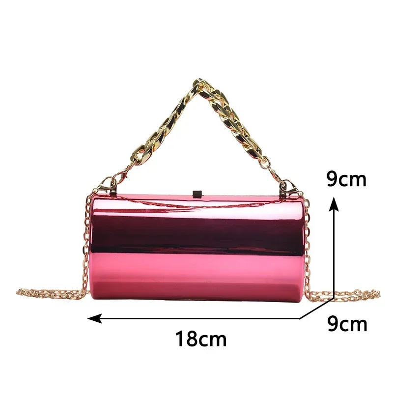 Metallic Cylinder Mini Box Clutch Purse — Gold | KIMLUD