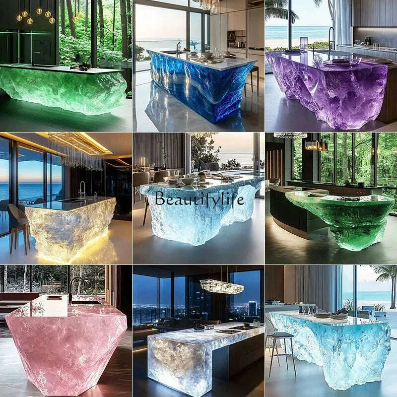 KIMLUD, Transparent Island Villa Bar Home Art High-end Resin Glacier Coffee Table, KIMLUD Womens Clothes