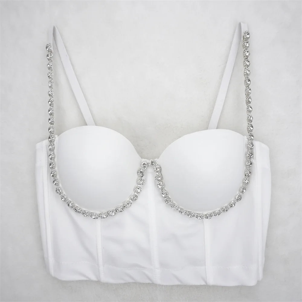 Quality Pearl Tank Tops Rhinestone Women Crop Top Club Clothes Streetwear Y2K Corset Woman Shaper Camis Fashion Feamale Clothing