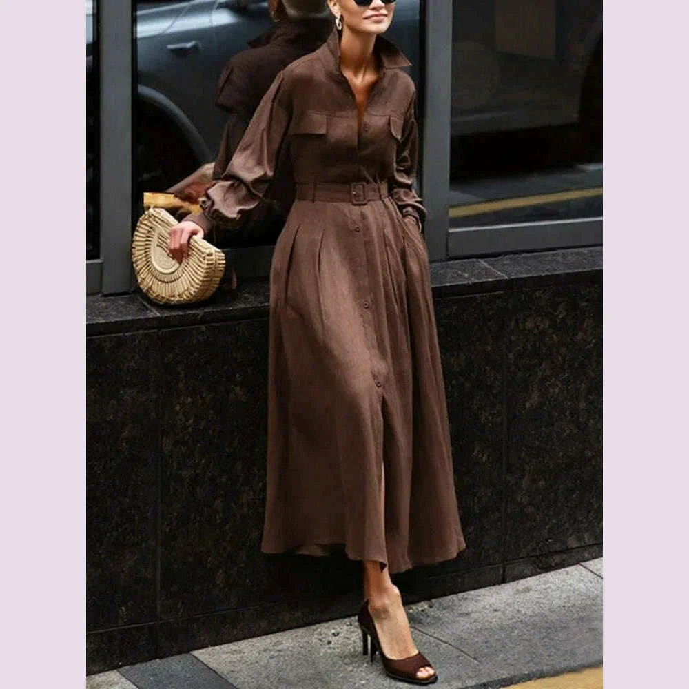 gymystars-long-sleeve-dress-woman-fall-2025-lapel-shirt-dress-fashion-loose-pleated-belt-decoration-casual-button-maxi-dresseskimlud-womens-fashion-34621148