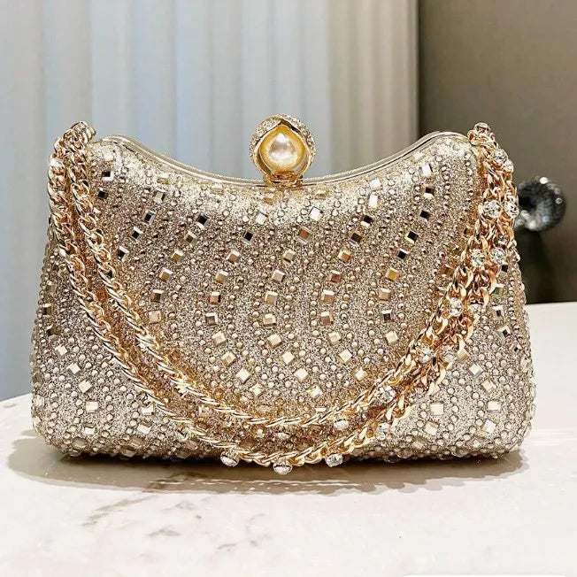 Rhinestone Diamond Inlay Evening Clutch — Blue | KIMLUD