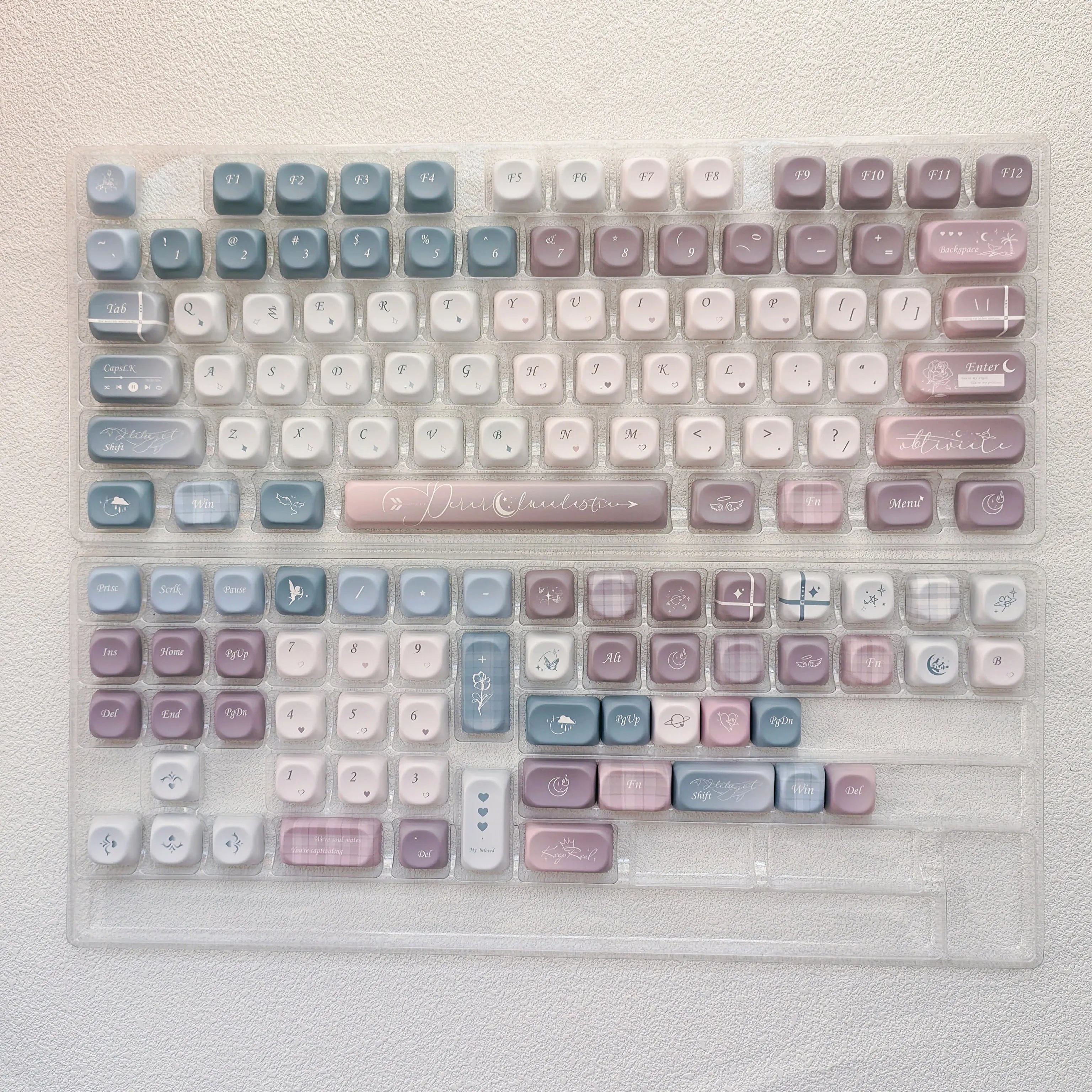 MOA Profile PBT Key caps White Milky Way Five Sided Dye Sublimation Keycaps for Cherry Gateron MX Switches Mechanical Keyboard