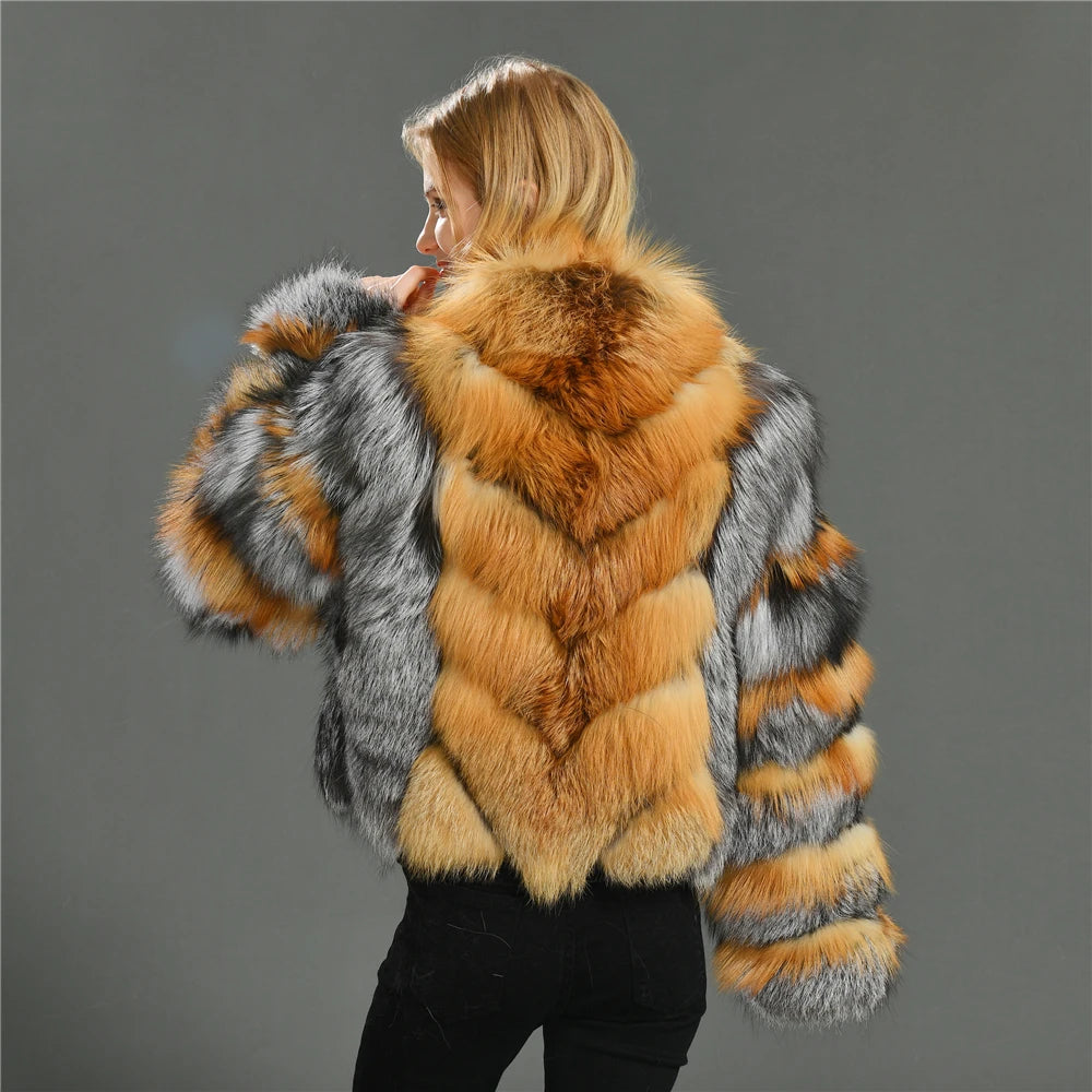 Fox Fur Coat – Vintage Design – Real Fox Fur – Red | KIMLUD