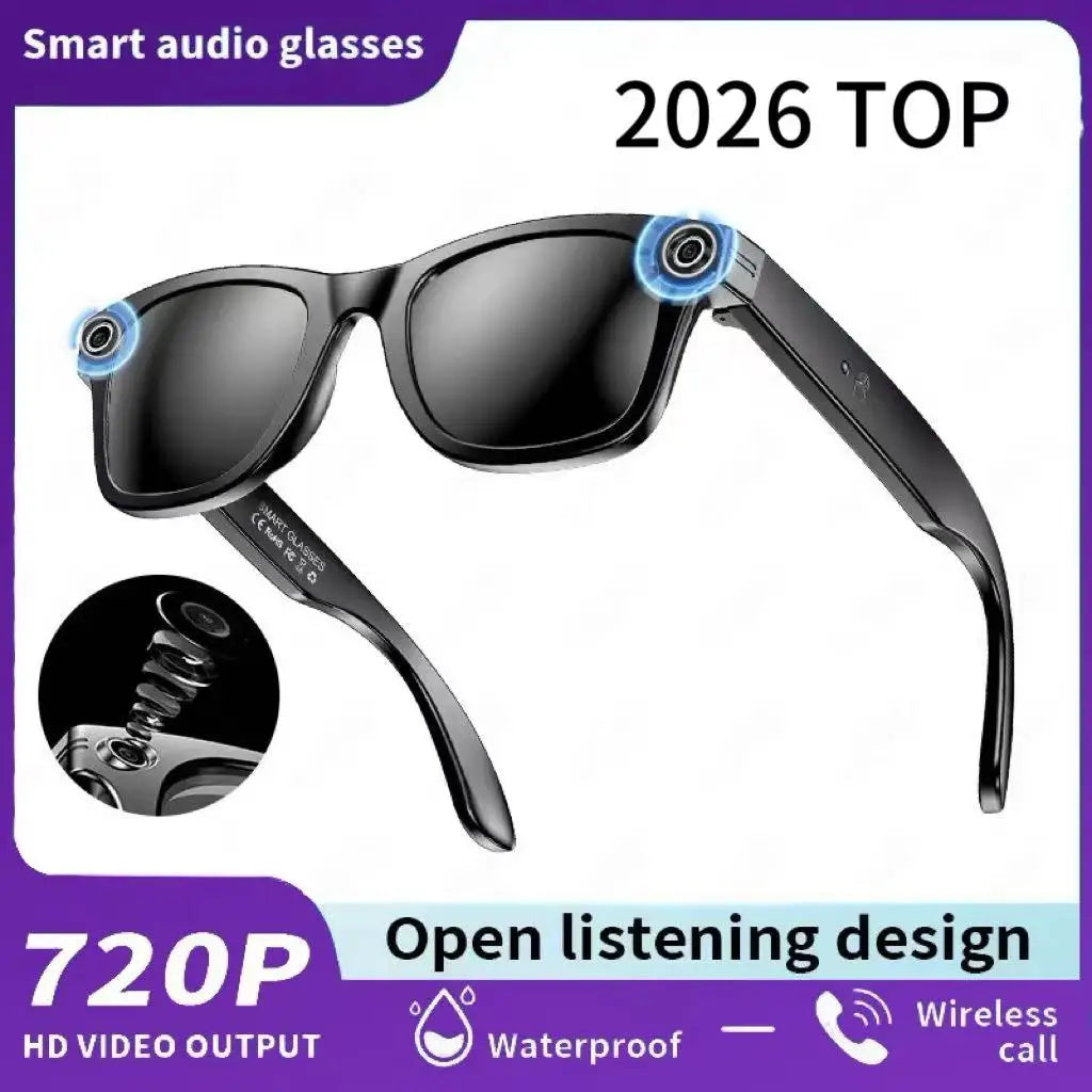 Lightweight Polymer Frame Smart Glasses With 8MP Camera — Black | KIMLUD