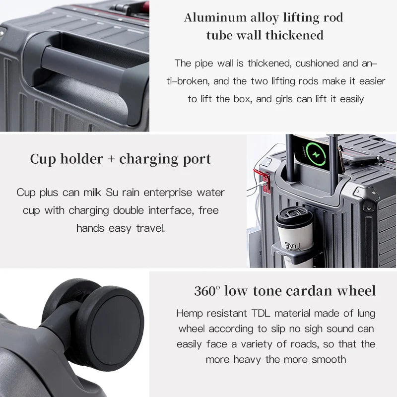 Suitcase Wide Handle Travel Suitcase Men 20 24 26 Carry-On Luggage Women PC Aluminum Frame Trolley Case