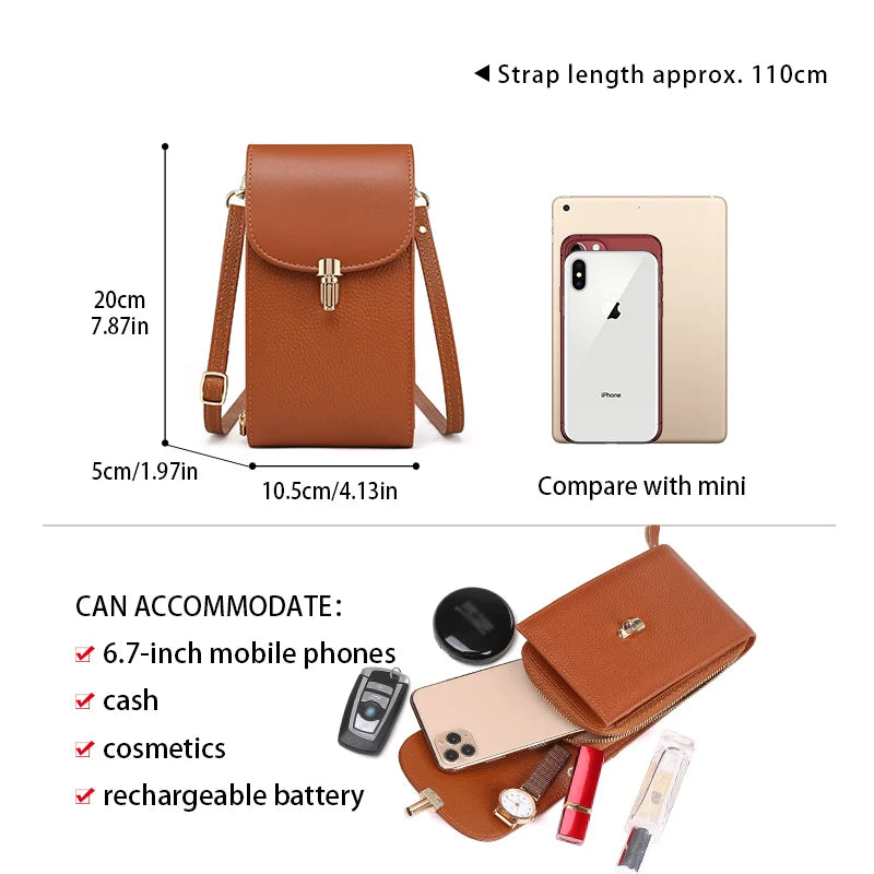Crossbody Bag – 8 Card Slots – Genuine Leather – Lychee Pattern | KIMLUD