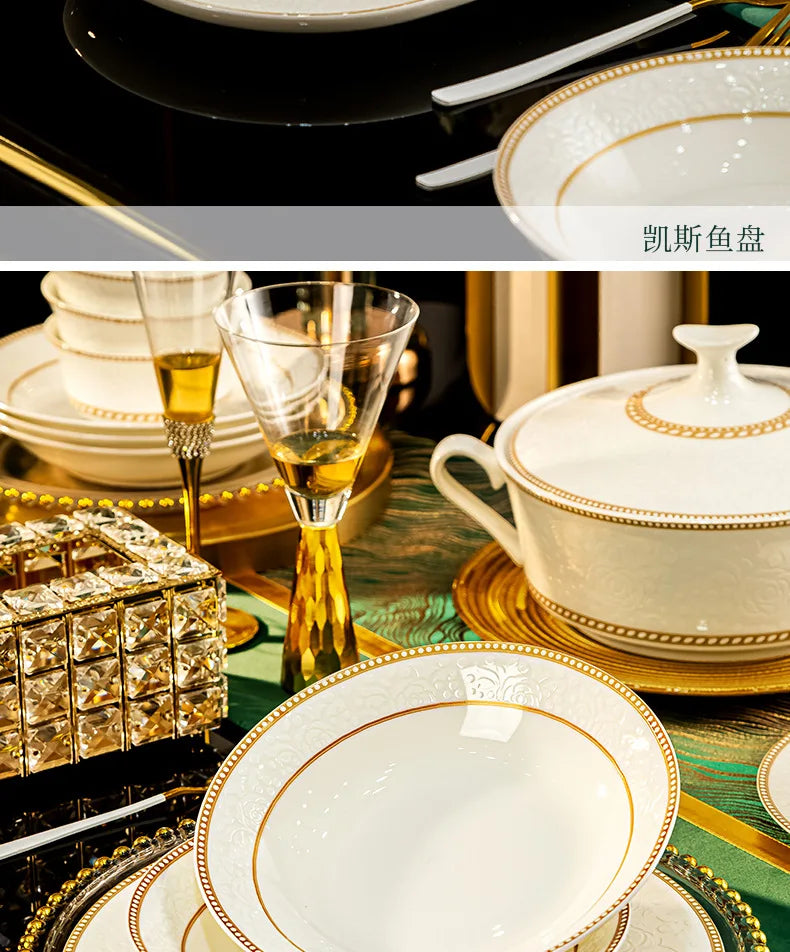 Bone China Bowl With Relief Rose And Gold Trim — White | KIMLUD