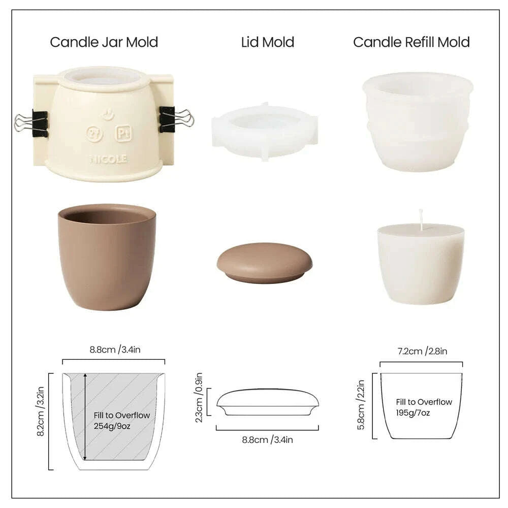 KIMLUD, Boowan Nicole Candle Jar Silicone Mold and 7oz Candle Refill Mold Reusable Concrete Cement Candle Vessel Mould Home Decor, KIMLUD Womens Clothes