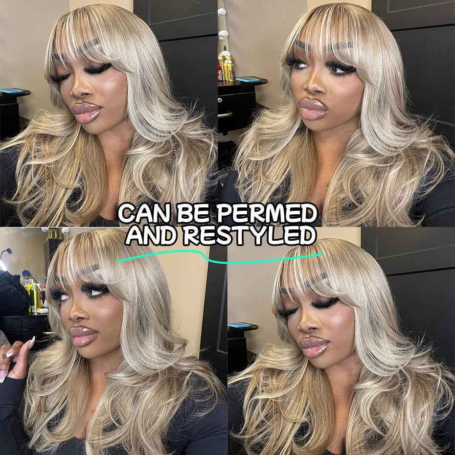 Ash Blonde Highlight Lace Frontal Wig Pre Plucked 13x6 Transparent Lace Front Human Hair Wigs For Women Bone Straight Lace Wigs