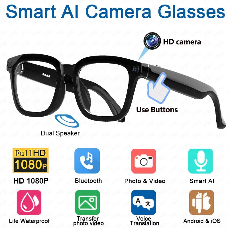 V03-T5 Smart AI Glasses HD Camera 1080P Video Recorder Life Waterproof Al Voice Translation Bluetooth Call Sunglasses Glasses