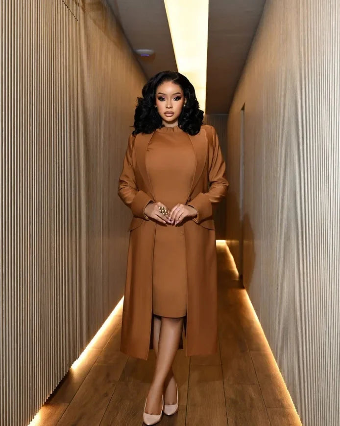 Two Piece Dress Set – Blazer Coat And Long Dress Set – Knitted | KIMLUD