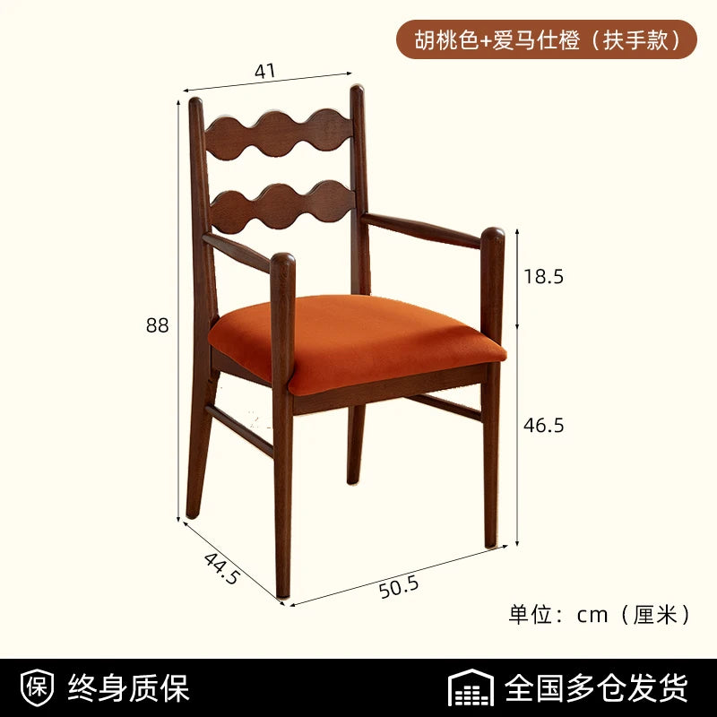 Solid Wood Dining Chair Household French Makeup Soft Bag Armrest Chair Light Luxury Balcony Backrest Silla Comedor Furniture