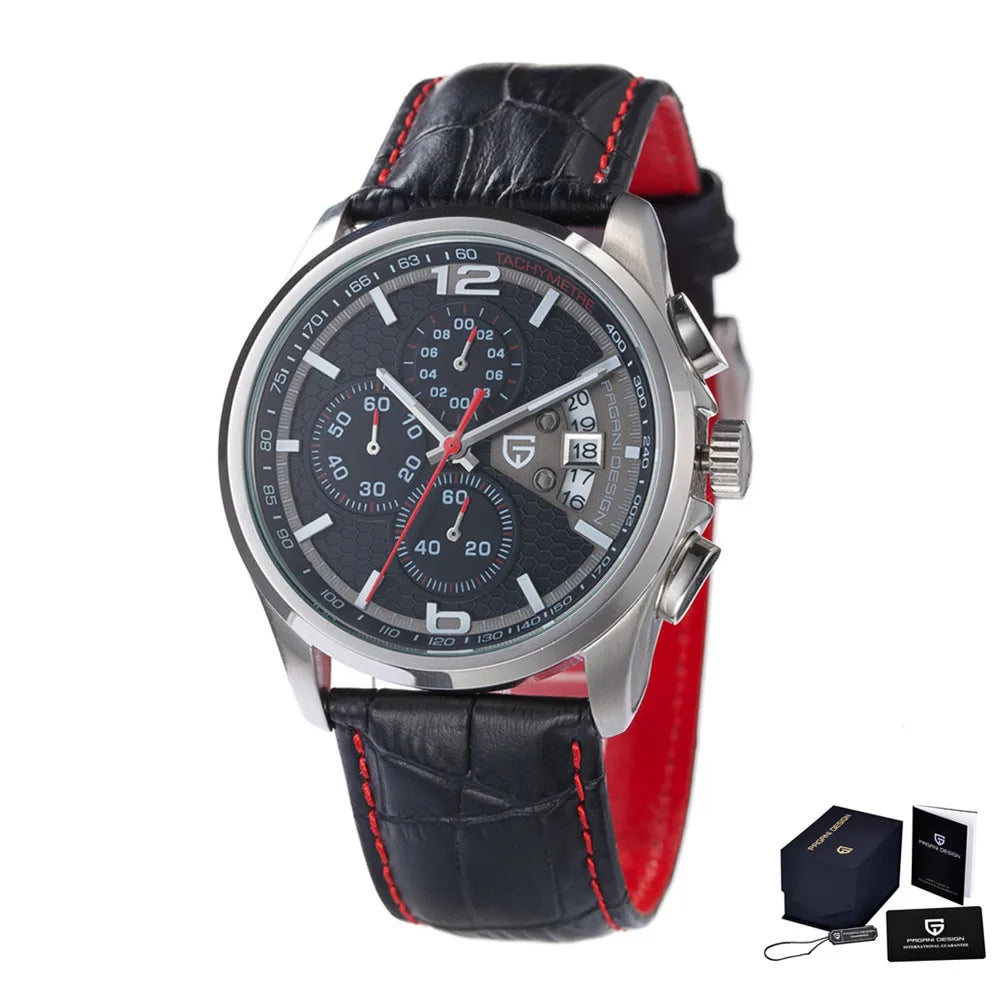 Leather Military Chronograph Watch — Black | KIMLUD