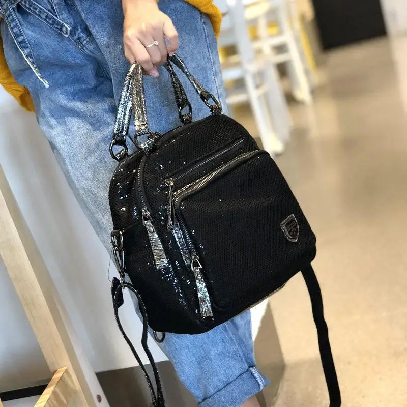 Sequin Softback Backpack Large Capacity — Black | KIMLUD