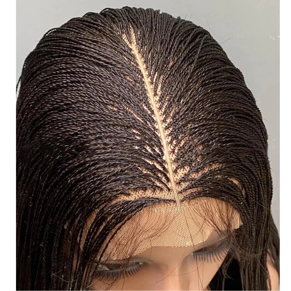 Lace Front Wig - Micro Twist Braided - Kanekalon - Black | KIMLUD