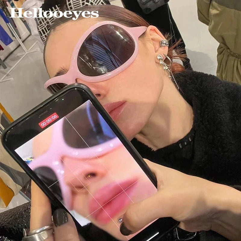 Oversized Punk Oval Sunglasses UV400 — Black | KIMLUD