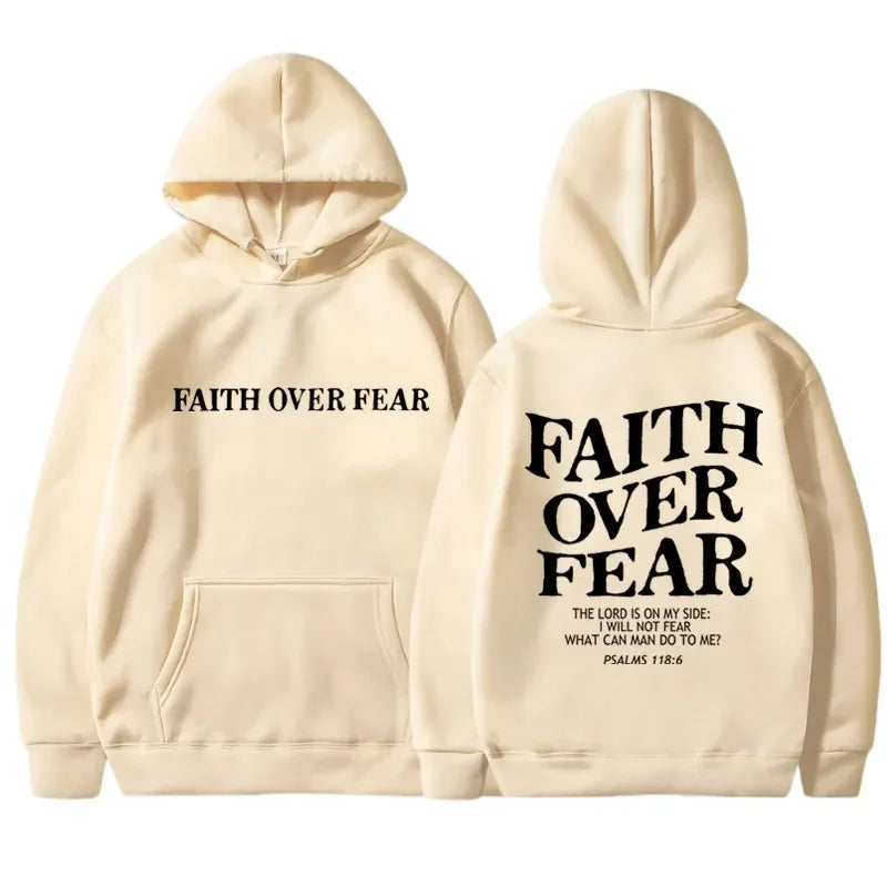 Hoodies – Faith Over Fear Print – Polyester Knit | KIMLUD