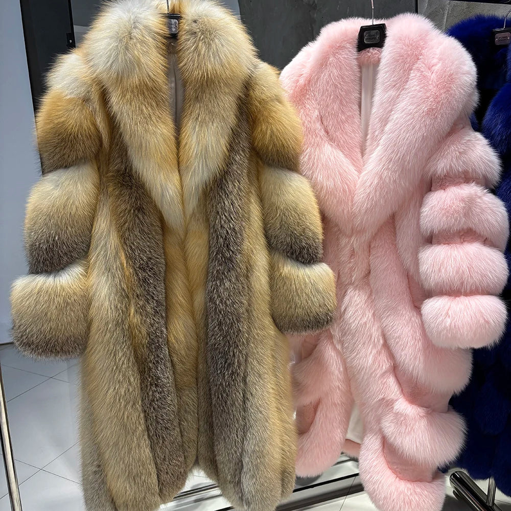 KIMLUD, YOLOAgain 2025 Winter Warm Long Luxury Real Fox Fur Jacket Coat Women 120cm length, KIMLUD Womens Clothes