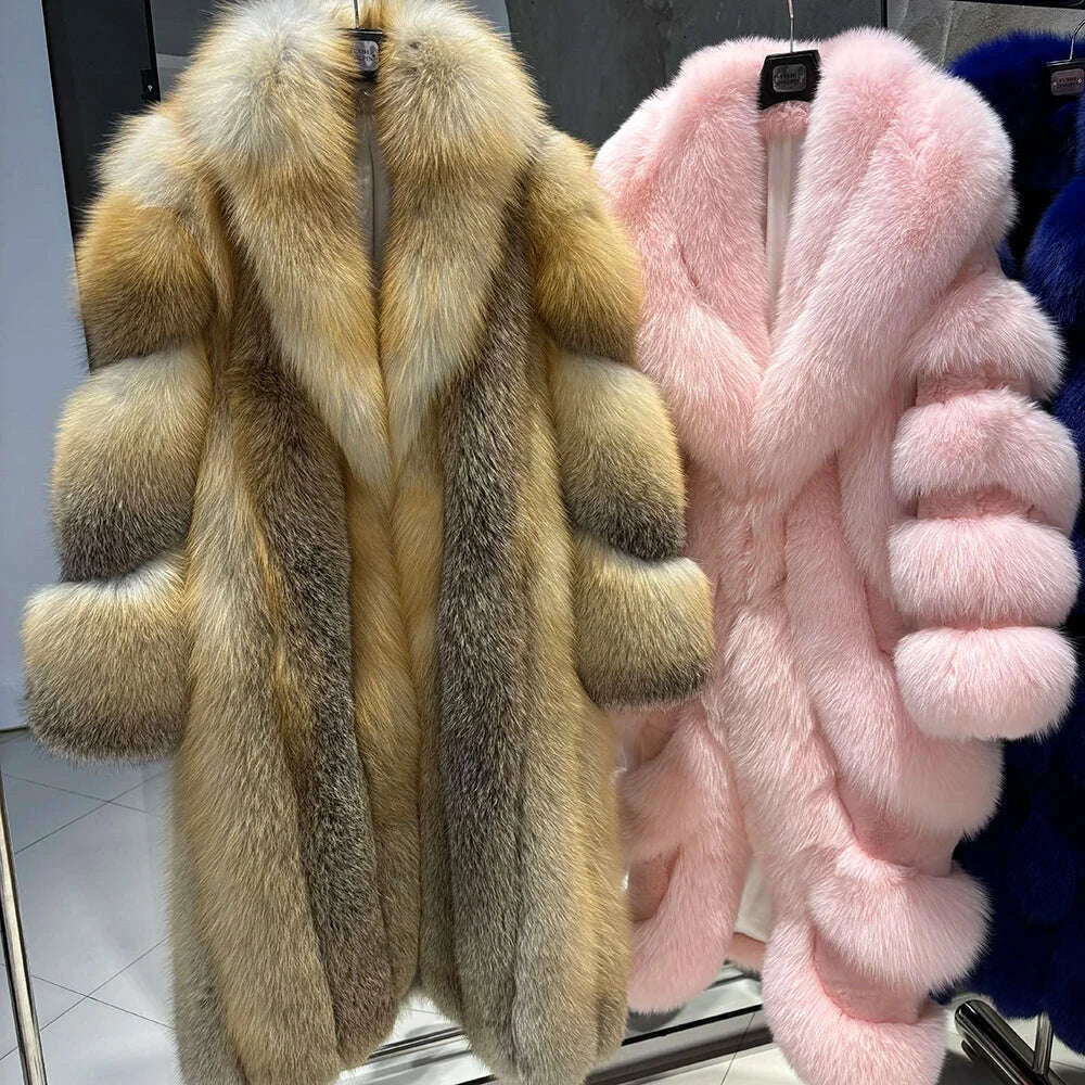 KIMLUD, YOLOAgain 2025 Winter Warm Long Luxury Real Fox Fur Jacket Coat Women 120cm length, KIMLUD Womens Clothes