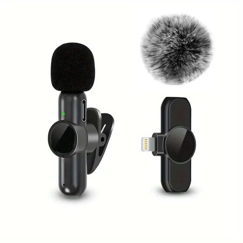 Wireless Lavalier Microphone With Windproof Cover — Black | KIMLUD
