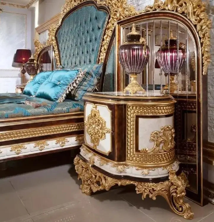 Velvet King Bed Double Tufted Carved Headboard — Deep Blue | KIMLUD