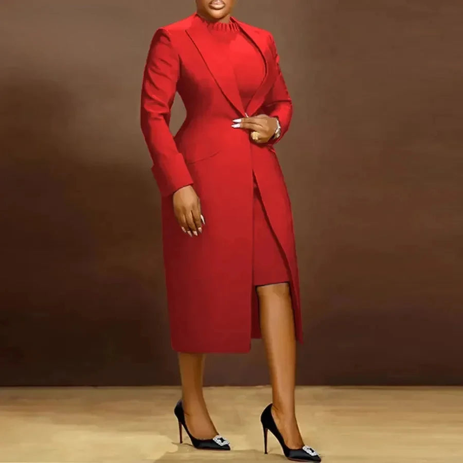 XTOCEAN Women's Set Full Sleeve Long Blazer Coat+ Long Dress Suit Winter Streetwear Two 2 Piece Set Africa OL Work Outfits