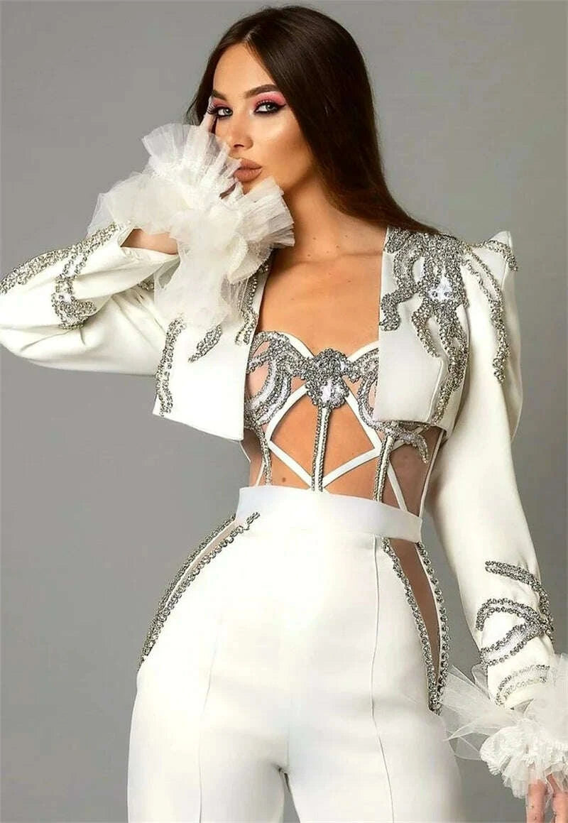 Crystal White Two-Piece Suit Blazer Pants | KIMLUD Crystal White Two-Piece Suit Blazer Pants | KIMLUD