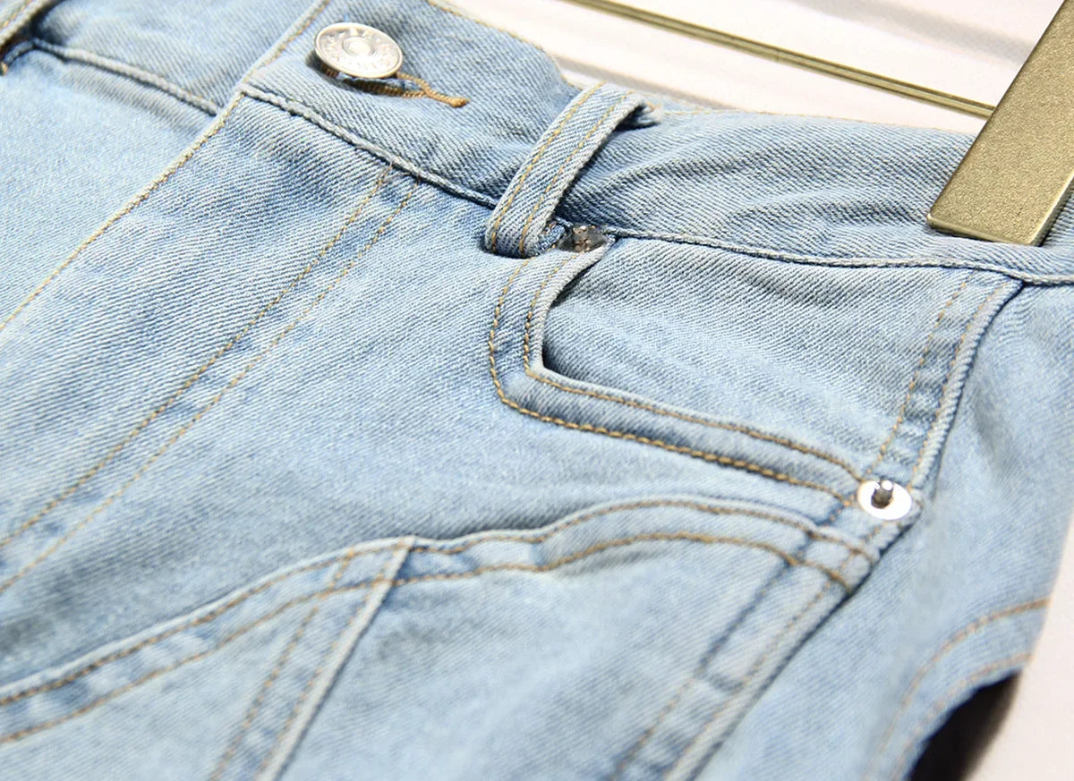 Patchwork Colorblock Women's Jeans High Waist Slim Casual Straight Denim Pencil Pants Female Fashion