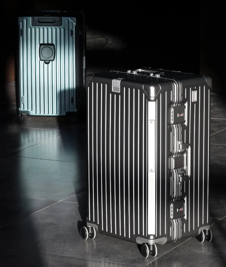 Aluminum Frame Suitcase With USB Cup Holder — Blue | KIMLUD